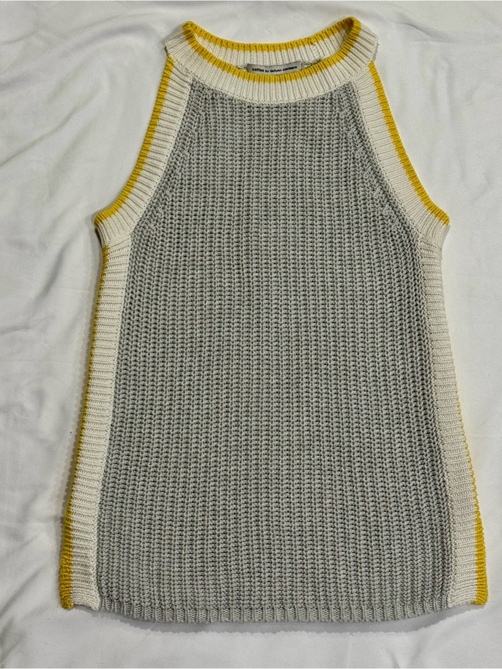 Cotton by Autumn Cashmere Chunky Knit Sweater Vest S Gray Yellow